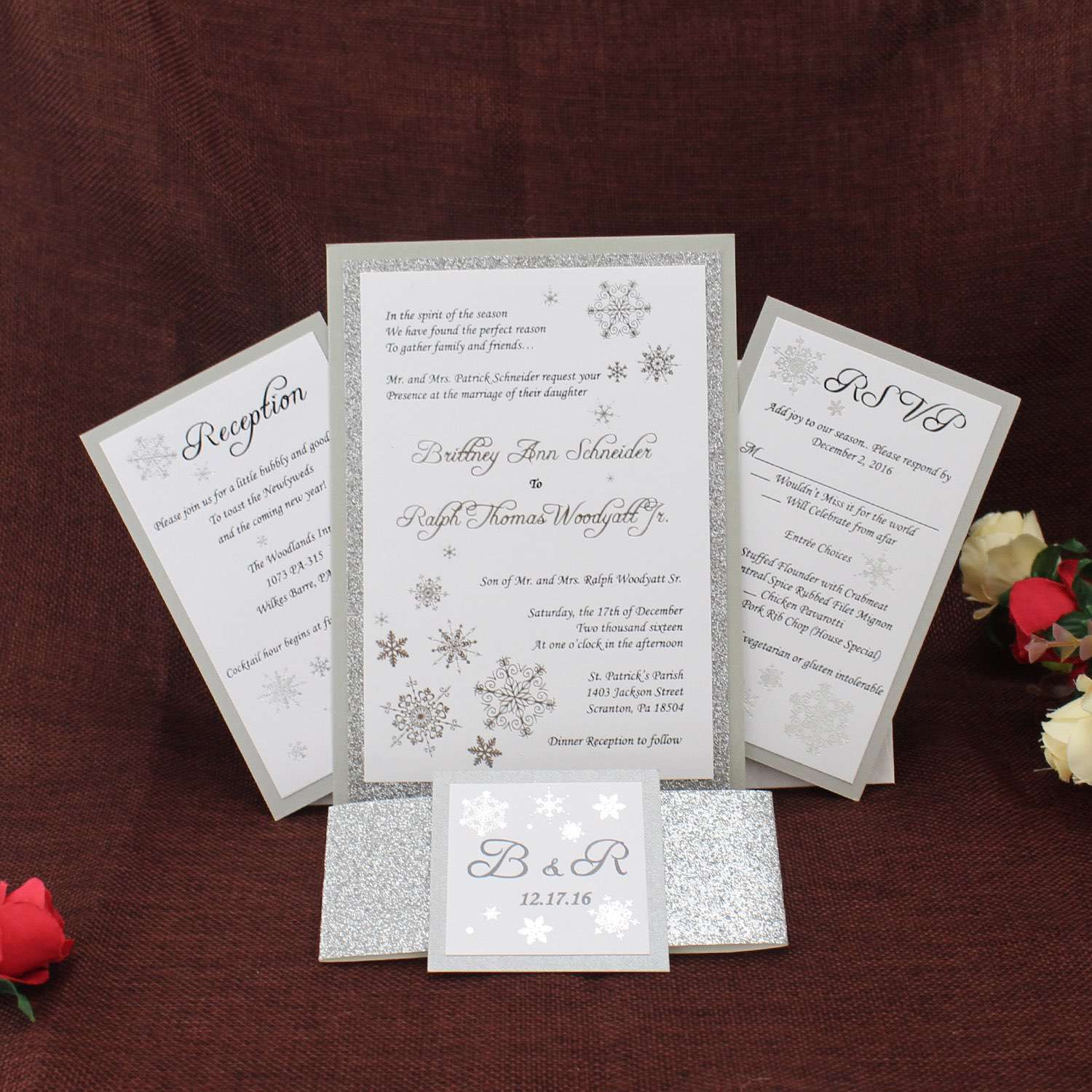 Glitter Invitation Card with Paper Tape Christmas Greeting Card with Envelope 